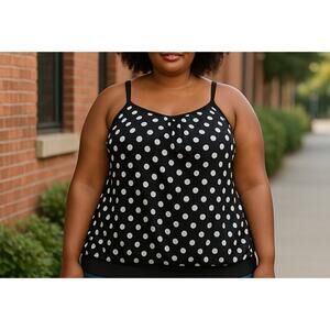 Lands End Swim Top, Size 16DDD Polka Dot Black and White Tank style
